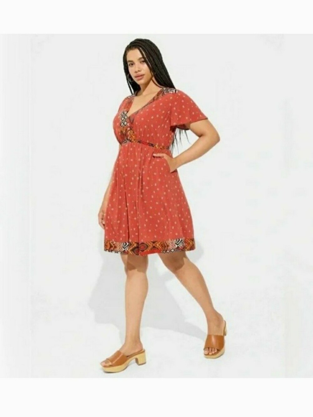 Torrid Rust Red Flutter Sleeve V-Neck Bohemian Style Midi Dress Size 2